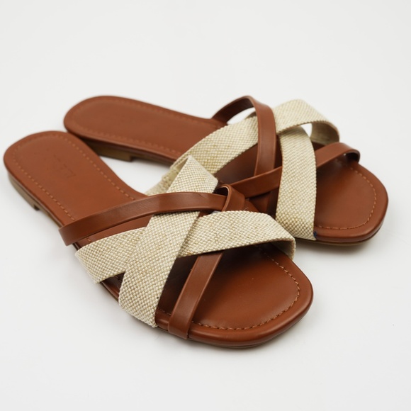 JCREW Size 7 Mixed Crisscross Slide Sandals in Tan $89 CG152 - Picture 2 of 5
